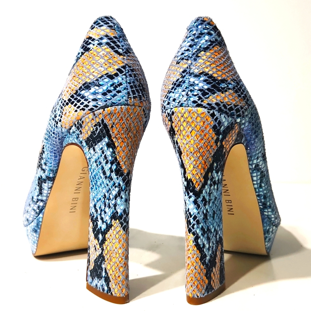 Gianni Bini Daniella Leather Snakeskin Platform Open Toe High Heel Size 8 EUC!! - Picture 5 of 16